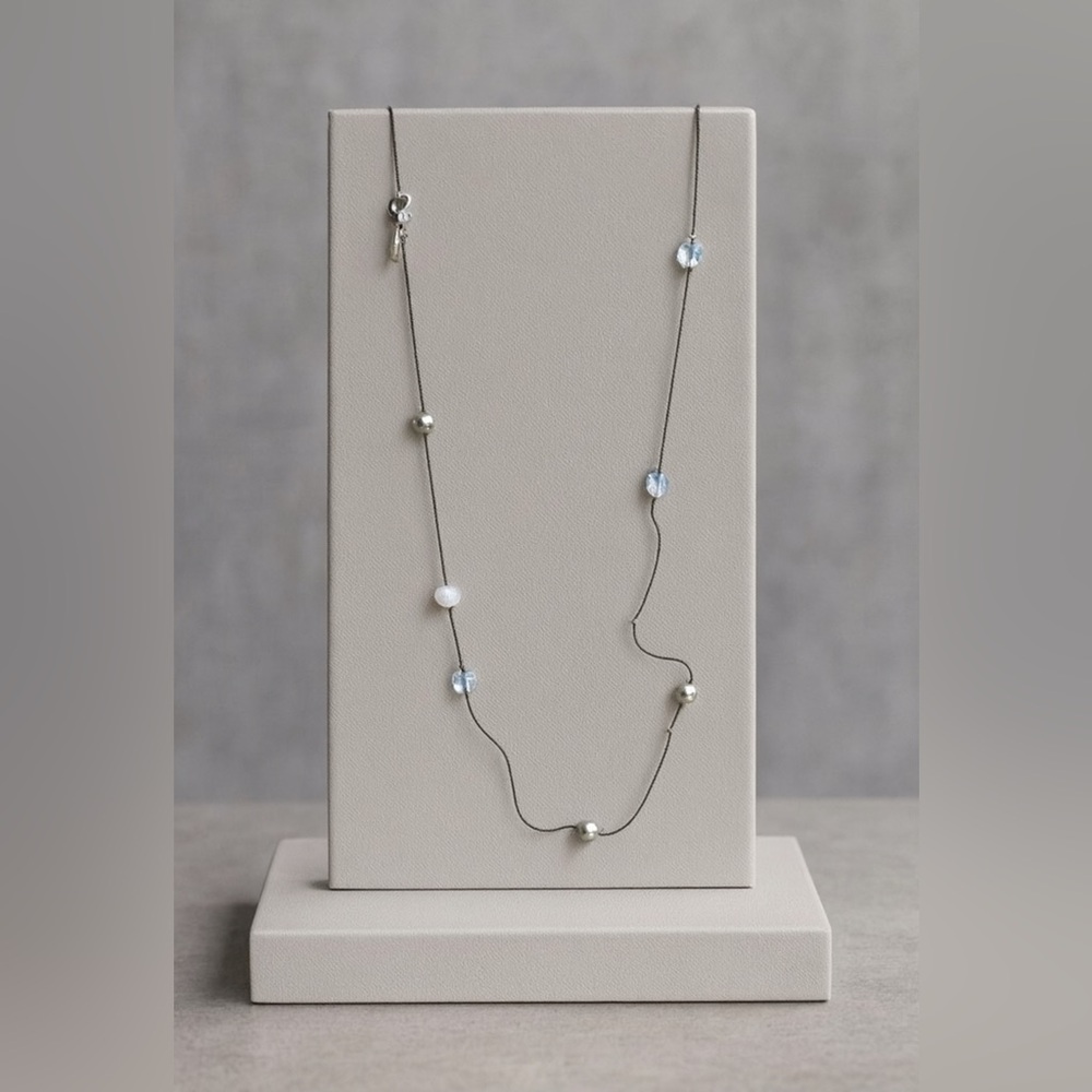 LOFT Womens Long Dainty Beaded Rhinestone Lariat Rope Necklace Feminine Chic